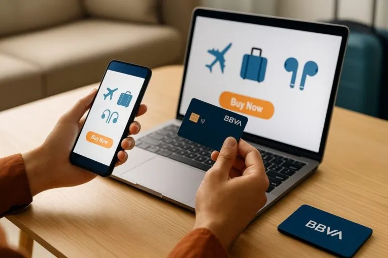 Persona comprando online con beneficios CyberMonday de BBVA en tecnología y viajes