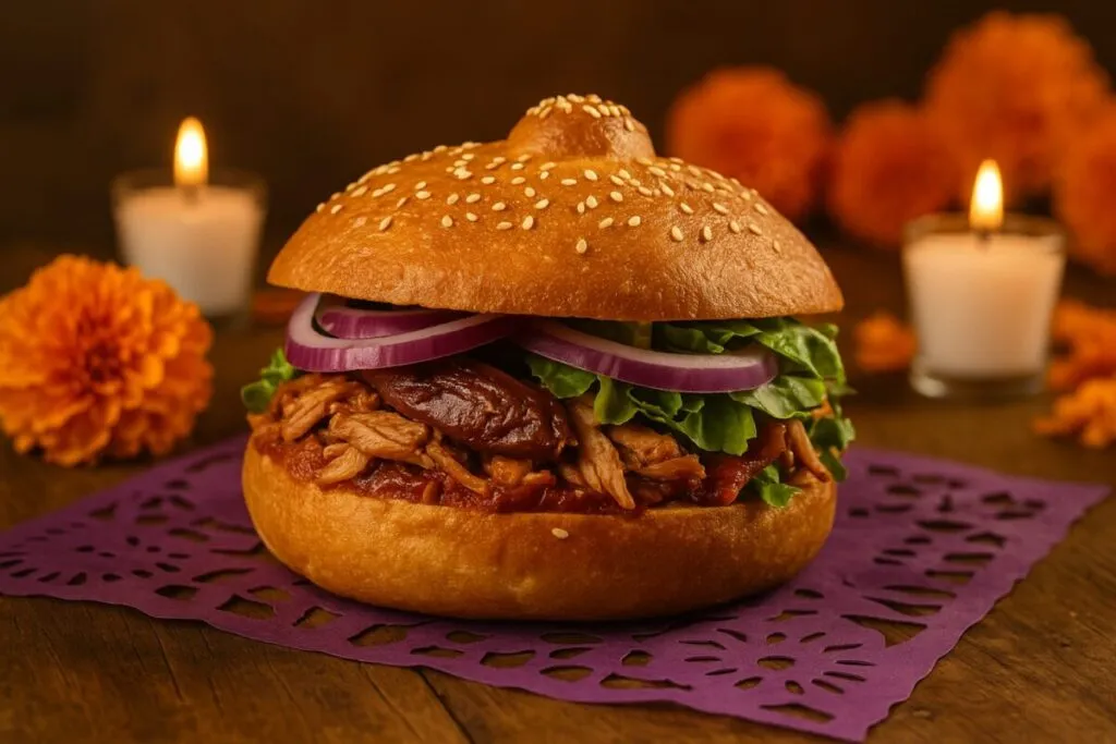 Torta guajolomuerto con pan de muerto salado rellena de guajolote, innovación gastronómica de Tulancingo