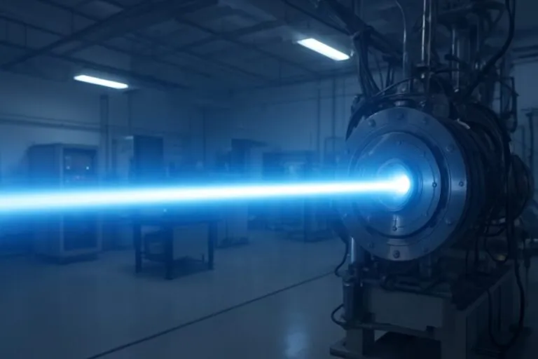 Fotografía del láser más potente en laboratorio de California, innovación científica y tecnológica en energía y materiales avanzados.