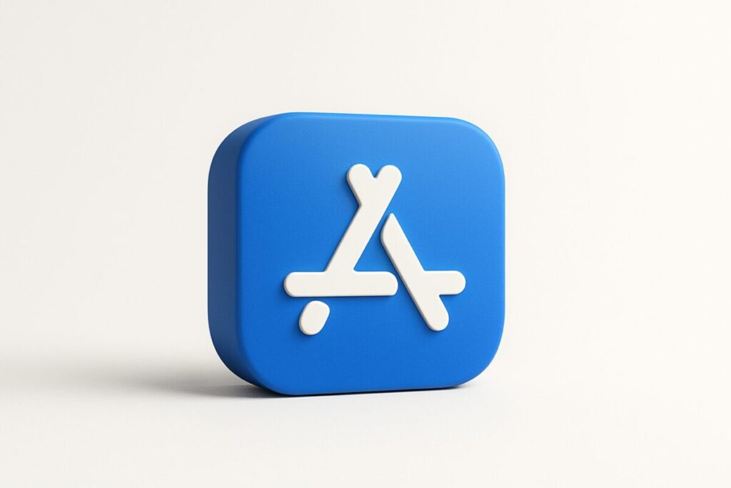 Icono de la App Store sobre fondo azul, representando las comisiones de la App Store y el conflicto legal de Apple en Reino Unido