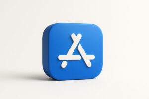 Icono de la App Store sobre fondo azul, representando las comisiones de la App Store y el conflicto legal de Apple en Reino Unido