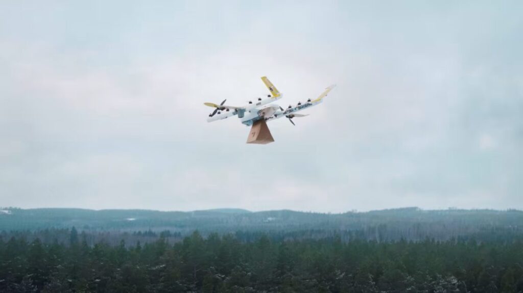 Drones de entrega en Finlandia mostrando logística ágil y tecnología avanzada