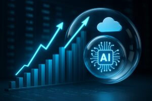 Gráfico digital que representa el crecimiento artificial de las ganancias de la IA en el mercado tecnológico estadounidense
