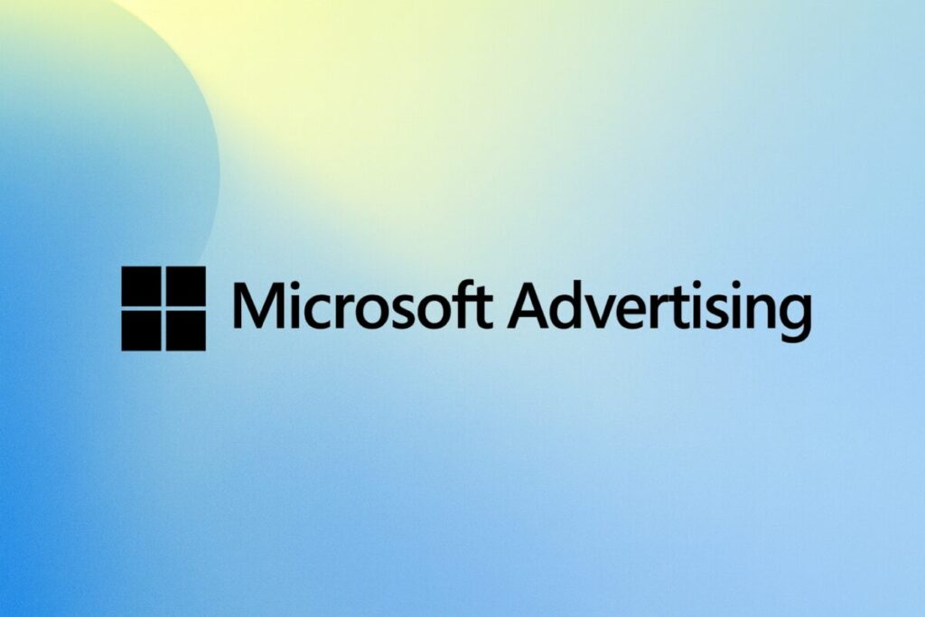 Logo de Microsoft Advertising con elementos digitales y móviles en transición hacia una plataforma web