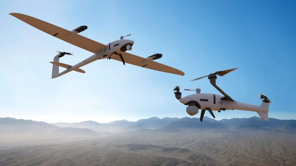 Dron avanzado de Quantum Systems operando en entorno europeo con tecnología de seguridad aérea