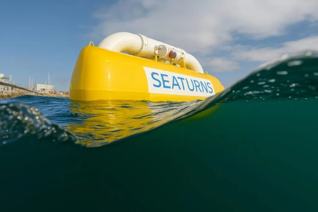 Dispositivo de energía undimotriz flotante de Seaturns durante pruebas en el mar frente a la costa de Francia