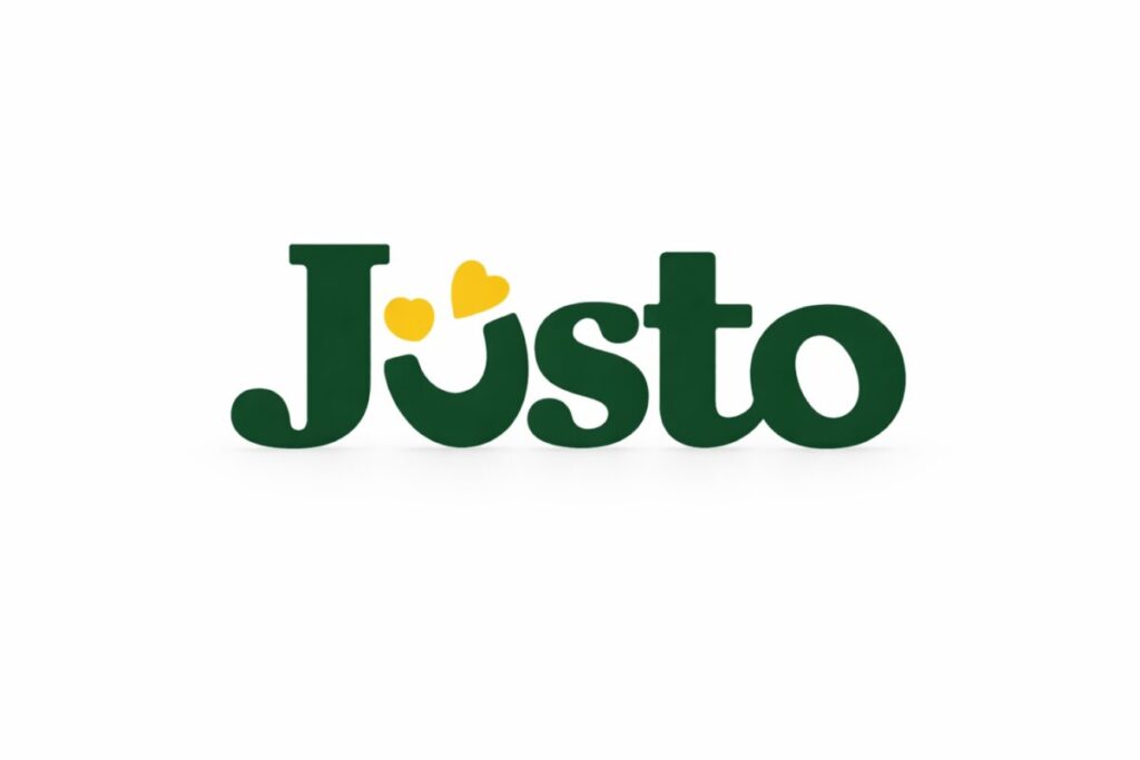 Logotipo de Justo supermercado con estilo editorial profesional, tras el anuncio de cierre de operaciones en México
