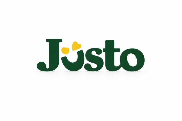 Logotipo de Justo supermercado con estilo editorial profesional, tras el anuncio de cierre de operaciones en México
