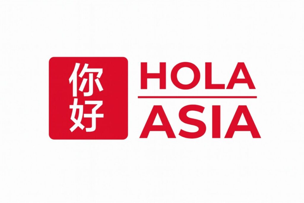 Ilustración editorial sobre plataforma de talento bilingüe chino-español con enfoque en negocios entre México y Asia