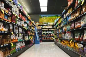 Estantes de supermercado en EE.UU. con alimentos ultraprocesados reflejando su impacto en salud y consumo