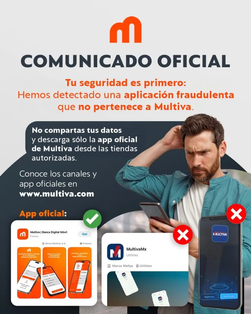 Banco Multiva, empresa de Grupo Vazol de Olegario Vázquez Aldir, detectó aplicaciones de celulares apócrifas.