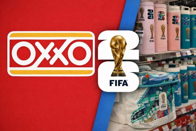 Imagen oficial de OXXO México con logotipo FIFA y productos del Mundial 2026