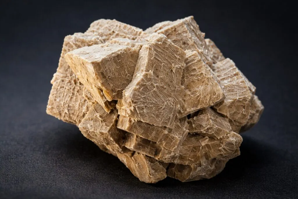 Visualización editorial del supermaterial MOF capturando carbono y generando agua en un entorno desértico, con estilo limpio y profesional