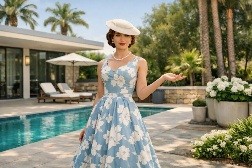 Modelos con looks inspirados en el estilo 1950s Hollywood mostrando siluetas clásicas y elegantes piezas vintage