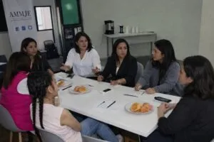 Mujeres en sesión de trabajo colaborativo, concepto de emprendimiento femenino en Hidalgo