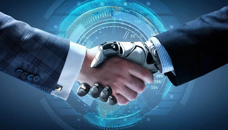 Profesional trabajando junto a sistemas de inteligencia artificial que representan el impacto de la IA en el empleo