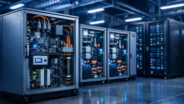 Equipos solid-state transformers instalados en centro de datos moderno con infraestructura eléctrica avanzada