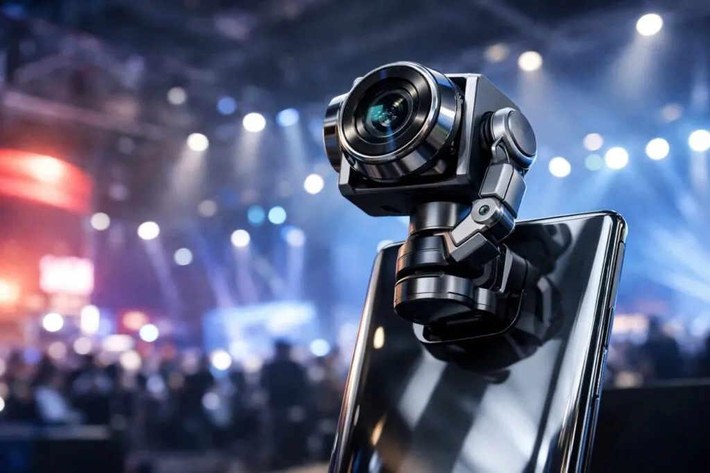 Smartphone Honor Robot Phone con cámara robótica AI integrada mostrando movimiento dinámico en MWC 2026 Barcelona