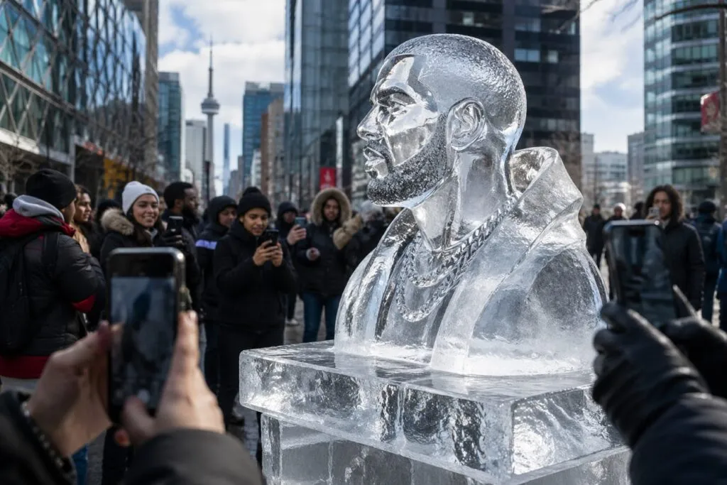 Drake instala escultura de hielo en Toronto y genera marketing viral de marcas en abril de 2026