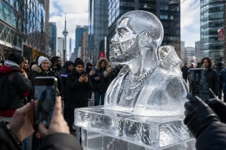 Drake instala escultura de hielo en Toronto y genera marketing viral de marcas en abril de 2026