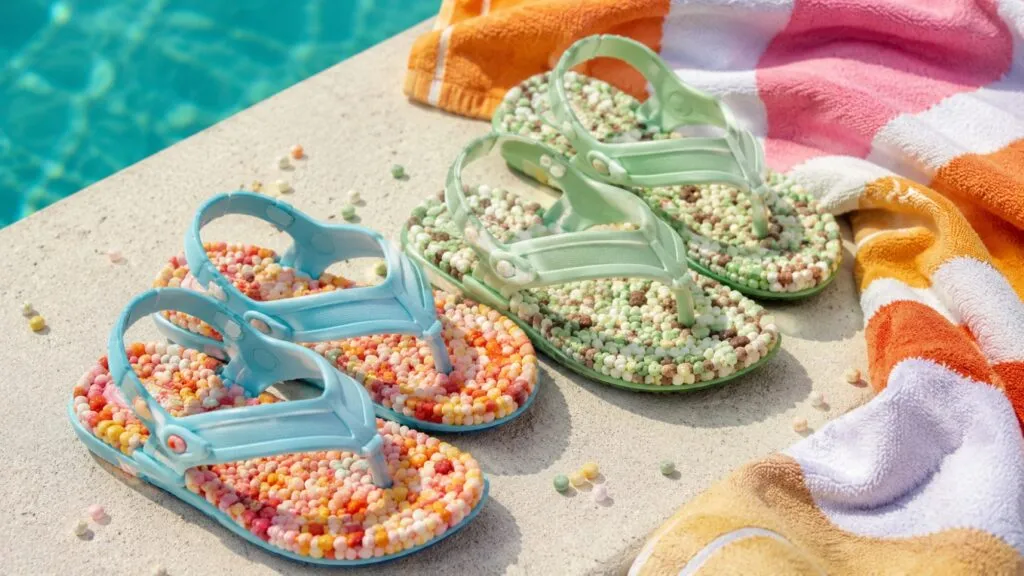 Colaboración de marcas con sandalias infantiles inspiradas en el icónico helado Dippin' Dots