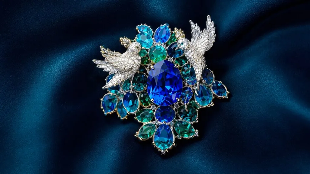 Broche pájaro Tiffany con zafiros inspirado en Bird on a Rock de Tiffany & Co. dentro de su colección de alta joyería.