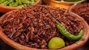 Comida mexicana con chapulines, nopales y frutas con chile que sorprende a turistas en México