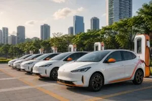 Autos eléctricos de DiDi en México como parte de la inversión para impulsar la movilidad eléctrica antes de 2030.