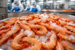 Camarón mexicano listo para exportación ante el riesgo de nuevos aranceles en Estados Unidos.