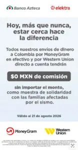 Banco Azteca y Elektra activan transferencias gratuitas a Colombia