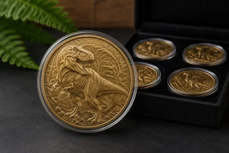 Medallas de dinosaurios de la Casa de Moneda disponibles para coleccionistas en México