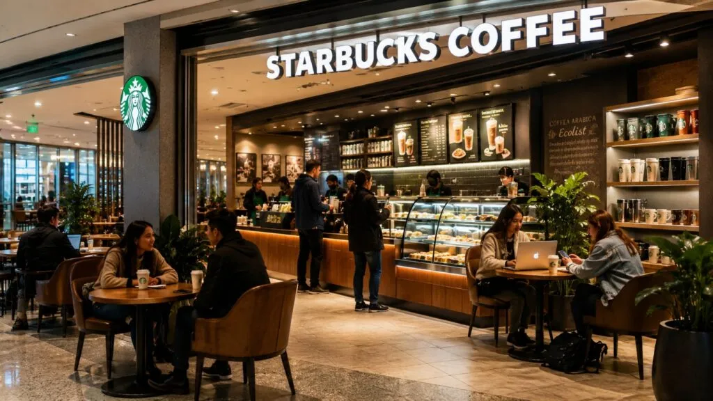 Interior de una cafetería Starbucks México con nuevos espacios cómodos para trabajar y convivir