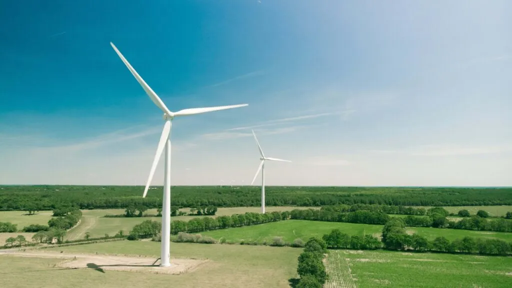Parque de energía eólica con turbinas y baterías para transformar la matriz eléctrica de México.