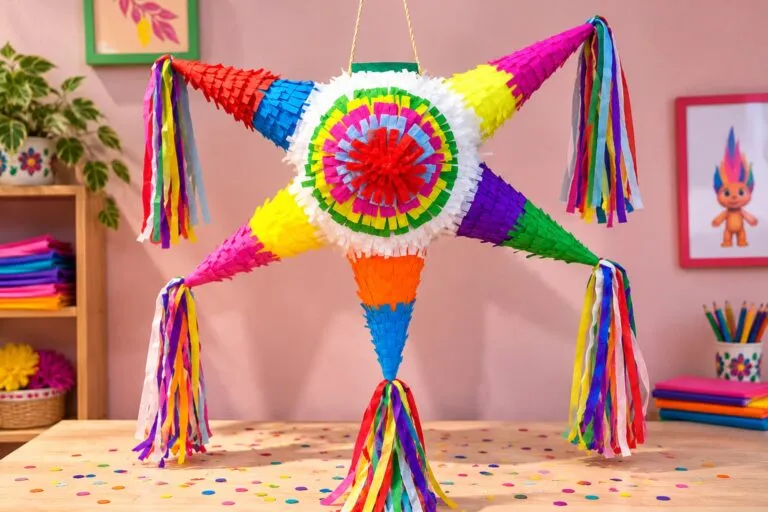 Piñatas artesanales mexicanas de colores elaboradas con cartón y papel dentro de un taller tradicional de Iztapalapa.