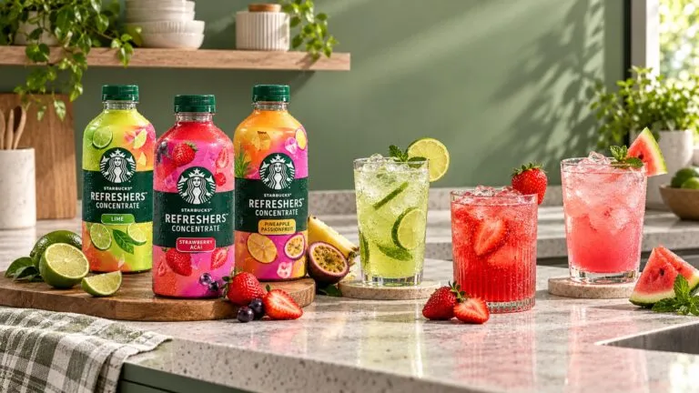 Concentrados Starbucks Refreshers para preparar en casa bebidas frutales personalizables con cafeína ligera.