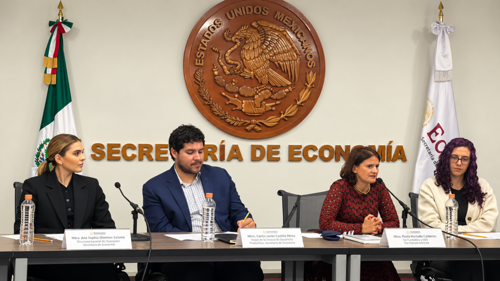 Paula Hurtado, CEO de The Climb Institute, participa en una reunión con representantes de la Secretaría de Economía.
